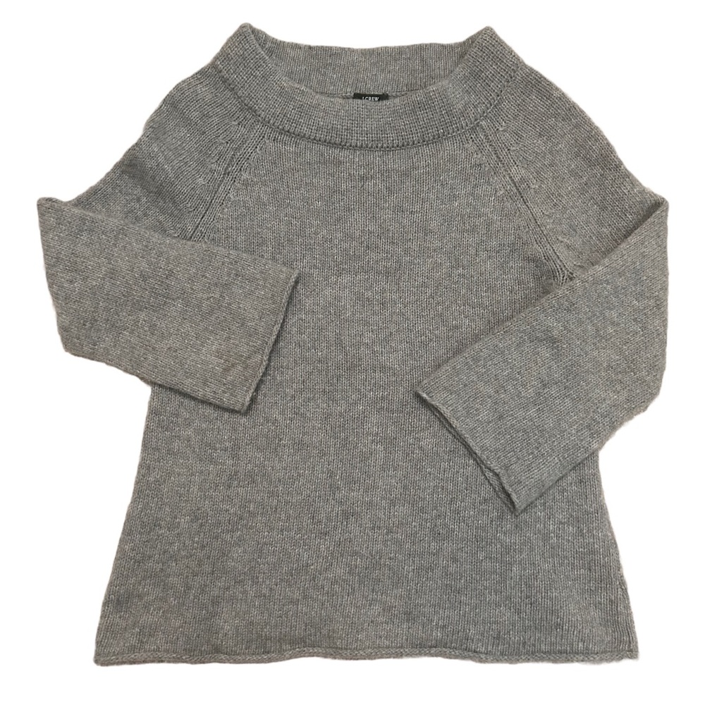 J crew grey chunky sweater 3/4 bell sleeve boat neck boxy top size S circa 2008